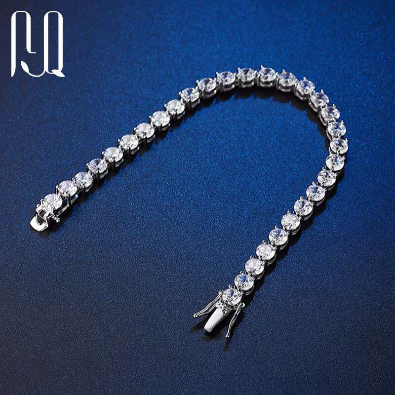 PYQ Classic 18K White Gold Plated S925 Silver Tennis Bracelet 3/4/5mm Three Prong Moissanite VVS Grade with GRA Certificate