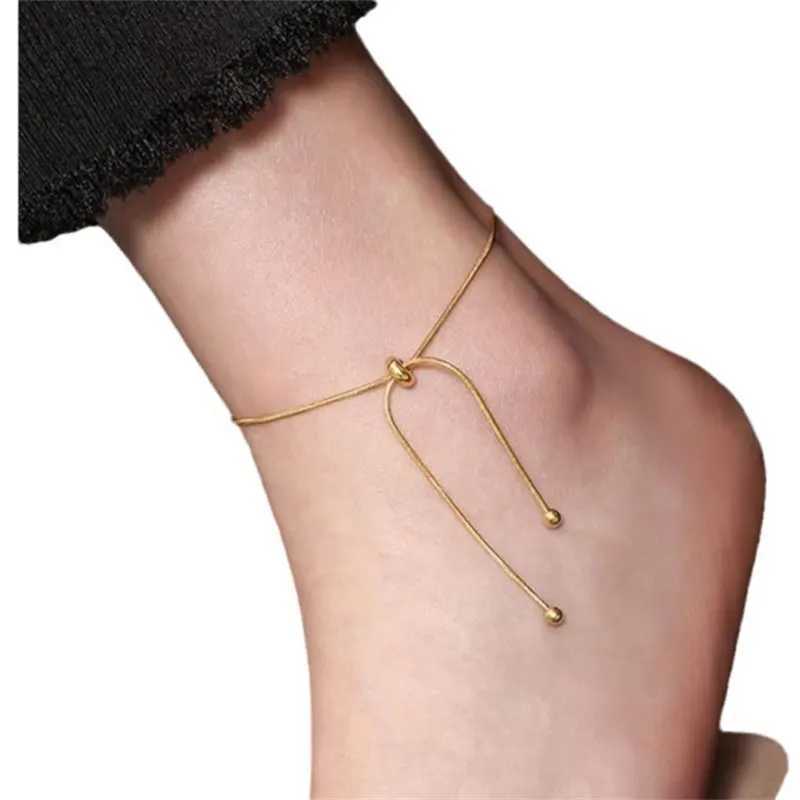 Stainless Steel Adjustable Anklet for Woman Round Snake Chain Pull-Out Anklet Button Birthday Gift Jewelry On Foot Wholesale Z250408