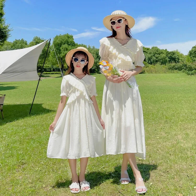 Same Mom and Daughter Dresses Mother and Baby Girls Matching Summer Dress Mommy and Me Clothing Parents and Children Clothes 250407