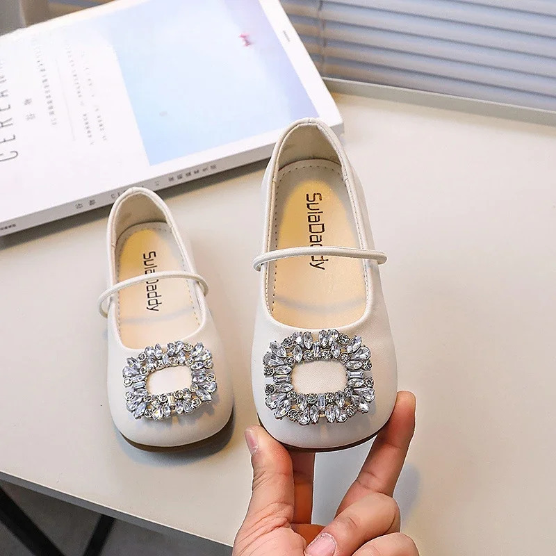 Girls Princess Leather Shoes Rhinestone Kids Ballet Shoes Fashion Shallow Non-slip Childrens Flats for Party Wedding 250407