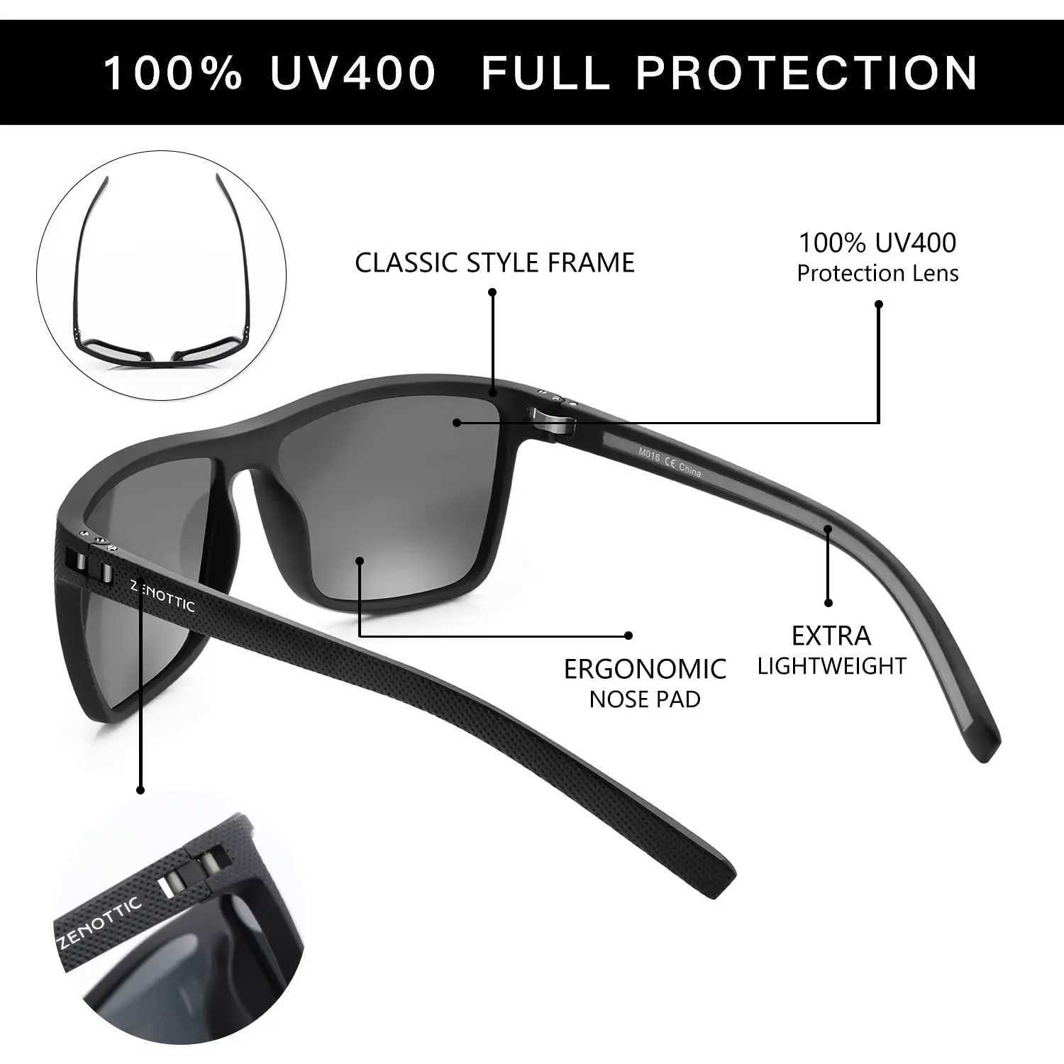 ZENOTTIC Retro Square Polarized Sunglasses Fashion Shadow Mens Ultra Light TR90 Frame UV400 Protection Classic Sunglasses W250408