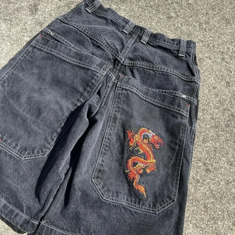 Y2K pocket shorts Gothic American print denim gym 2000s retro streetwear hiphop mens basketball 250407