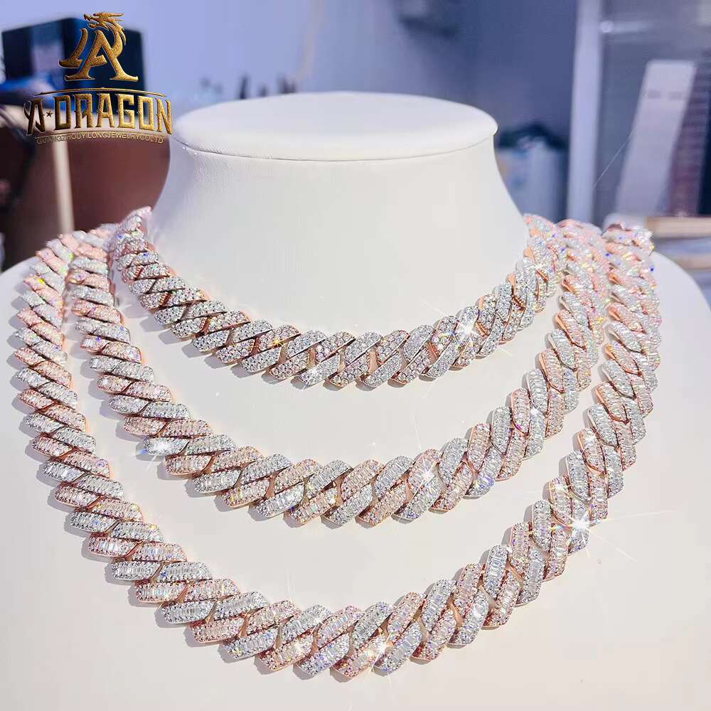 20mm Sterling Silver 22K Gold Plated Moissanite Diamond Man Necklace Cuban Chain for Men