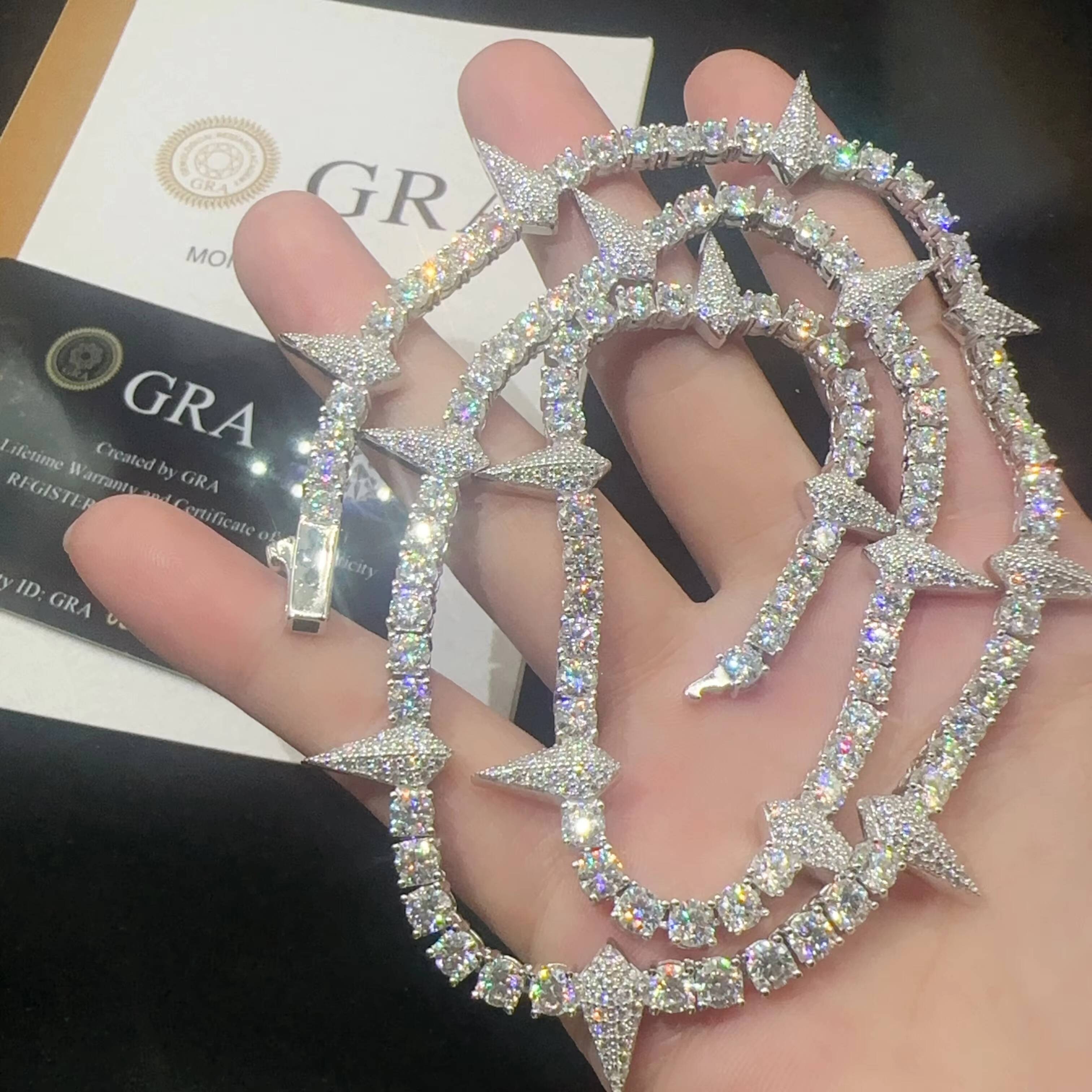 Pass Diamond Tester Iced Out 925 Sterling Silver Hip Hop Vvs Moissanite Hip Hop Tennis Bracelet Chain