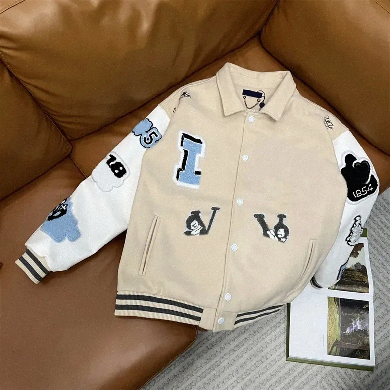 designer mens jacket Flocking Leather sleeves Baseball Coat Uniform Varsity Jacket High Quality Single Breasted Warm Jackets Couples Street Hip Hop Lo H9lC#