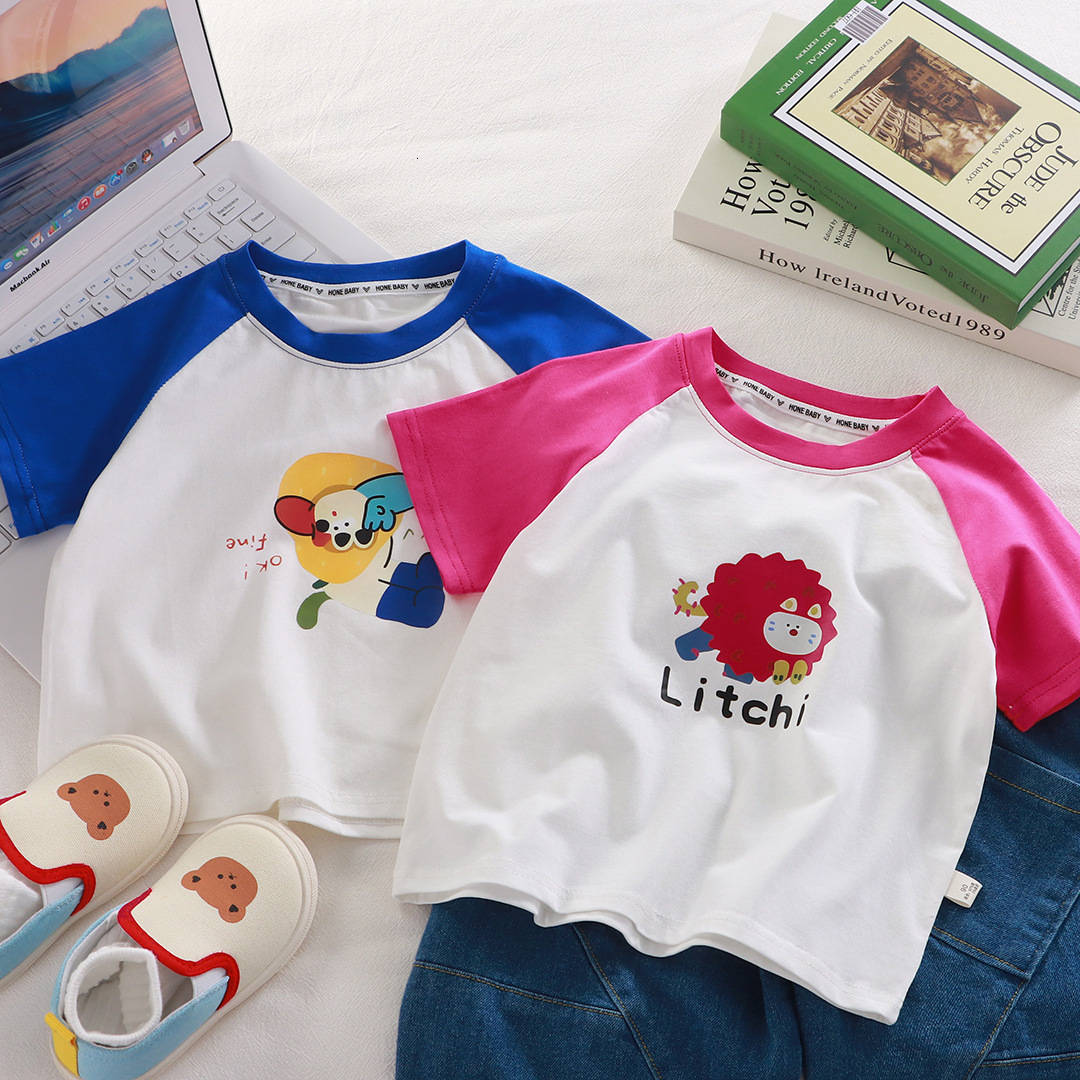 Ddmyshoesvip New Children S Short Sleeved T Shirt Baby Pure Cotton Raglan Sleeves Loose Cartoon Casual Top Summer
