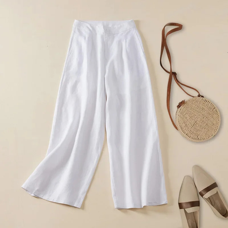 Plus Size Slimming Wide Leg Loose Fit Linen Casual Pants for plus Size Women Summer Style Drapey Straight Cut Comfortable... 250408