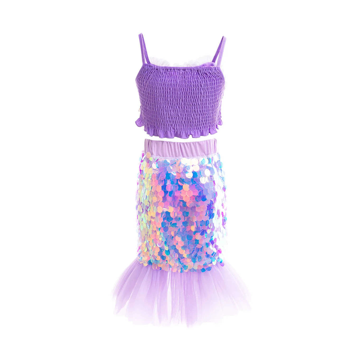 Disney Mermaid Birthday Party Dress Summer Girl Mermaid Costume Carnival Top and Skirt Outfits 2-10 Yrs Kids Fantasy Disguise Prom Gown X250408