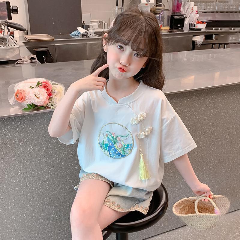 Ddmyshoesvip Girls Short T Shirt For New Children S Summer Clothes Cotton Half Sleeved T Shirt Little Girls Chinese Style Top Trend
