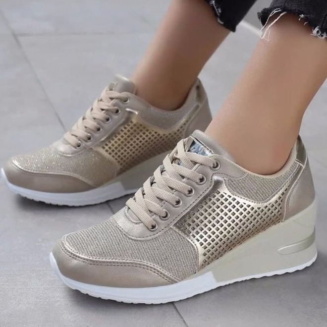 2025 New Style Women Wedges Sneakers Lace - Up Breathable Sports Casual Platform Female Footwear Ladies Vulcanized Shoes