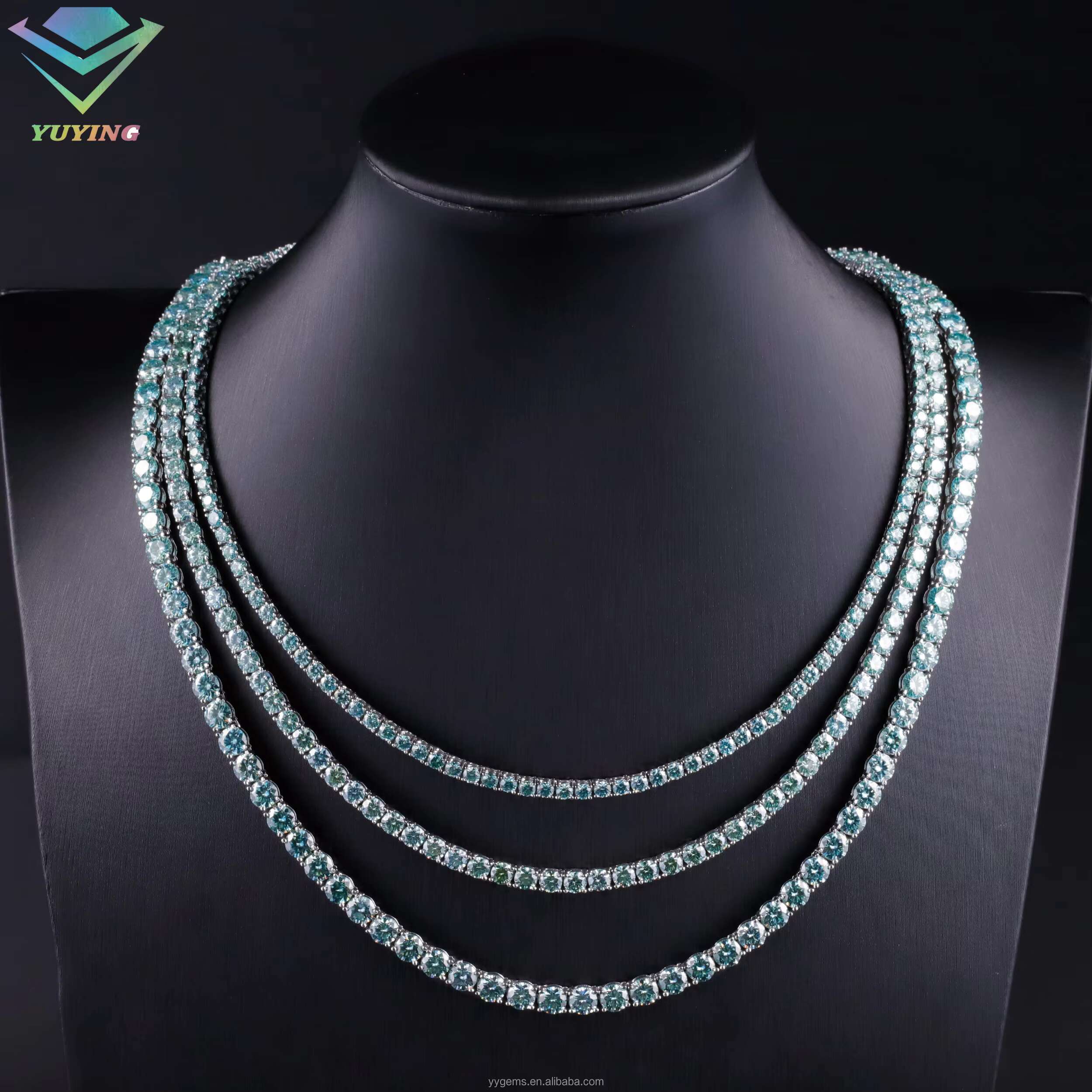 Stocks Fancy Color Moissanite Tennis Chain Hip Hop Rock 925 Silver Moissanite Bracelet 18K Gold Plated Cuban Necklace