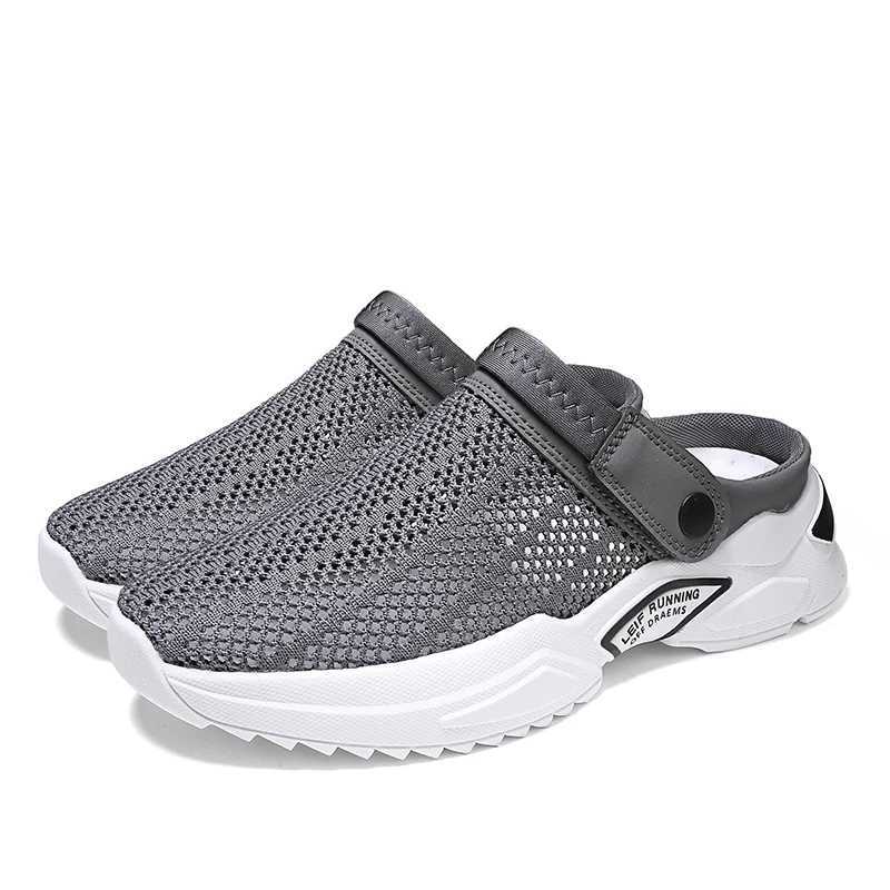 New Arrival Mens straight hollow summer slippers sandals mesh sandals diabetes walking boat shoes breathable with arch support T250408