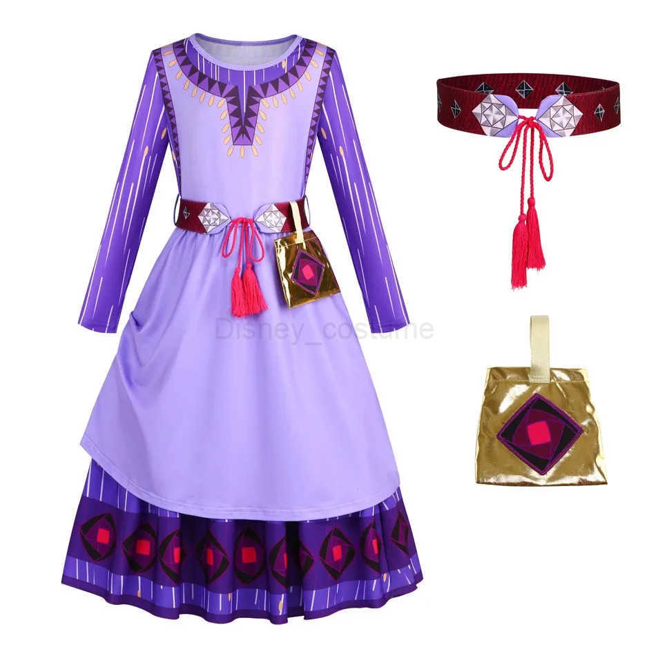Disney Asha childrens clothing girl role-playing carnival Christmas and Halloween girl makeup stage performance birthday party costumes X250408
