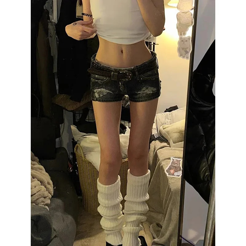 Sexy Versatile American Style Distressed Denim Shorts Low Waist Exposed Belly High Street Gyaru Summer Arrival Ultra Short H 250408