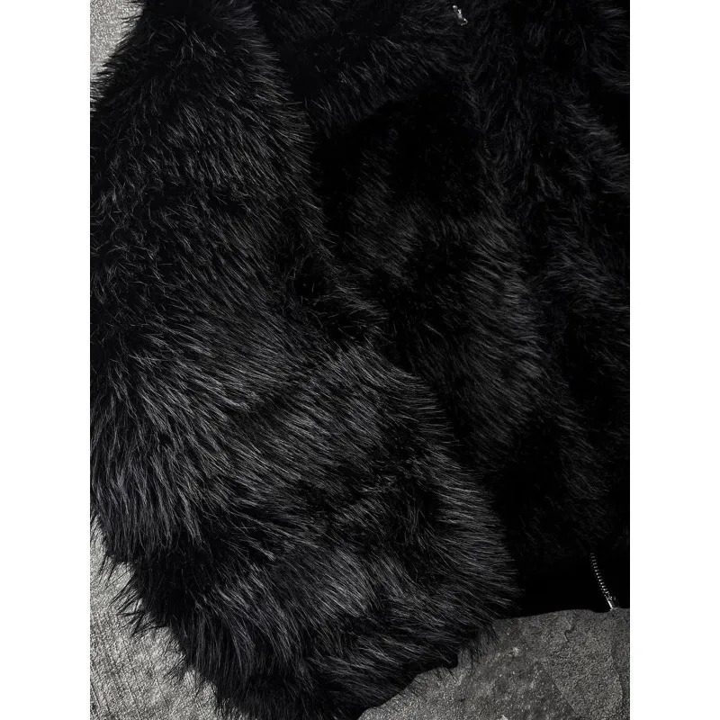 Autumn and Winter Oversized Thickened Warm Black Reversible Faux Fur Parka Coat Men with Hood Zipper Fluffy Jacket Hooded Coat 251105