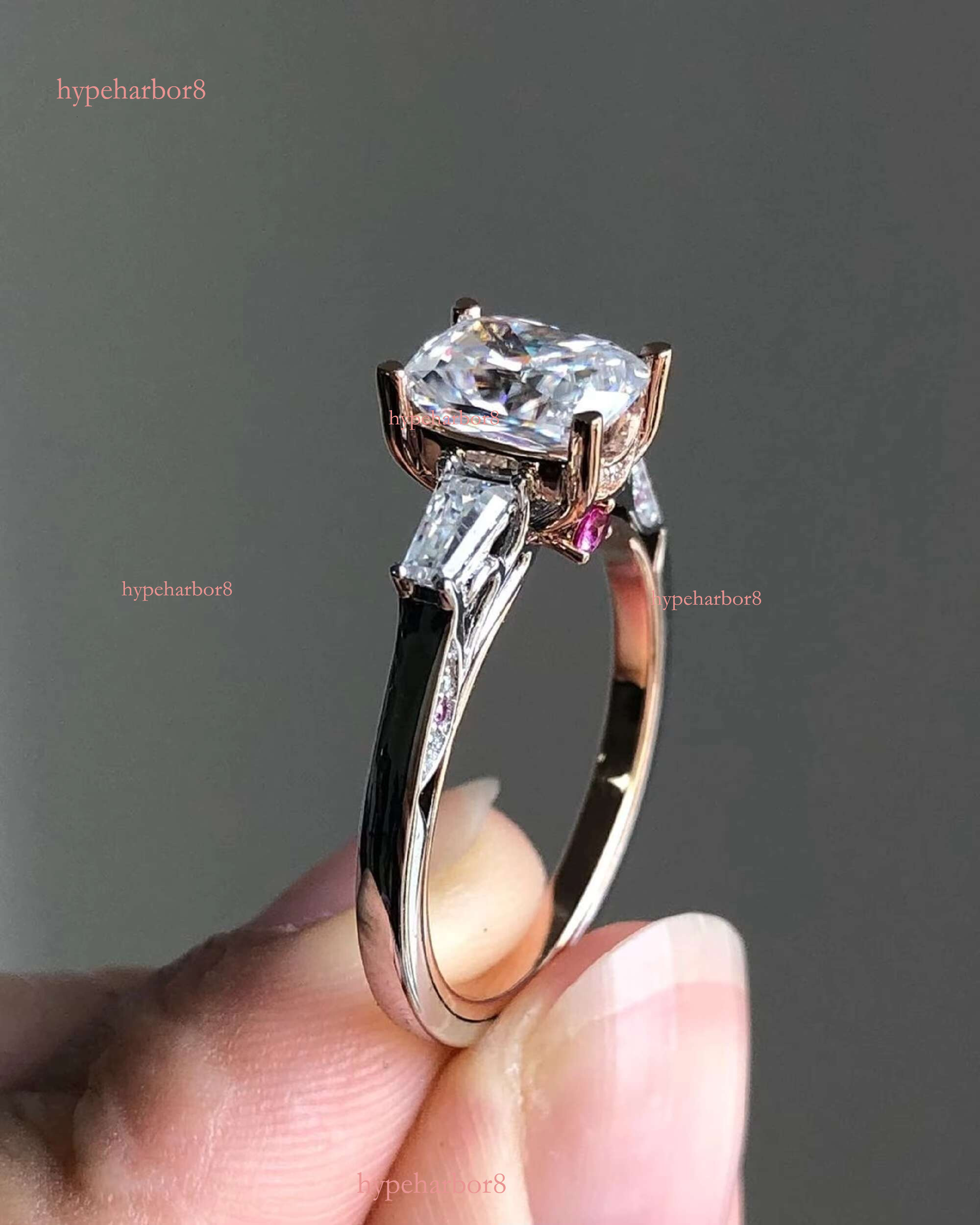 14k Women's 3CT Three Stone Silica Engagement Hidden Halo Wedding Anniversary Ring Celebrating Love