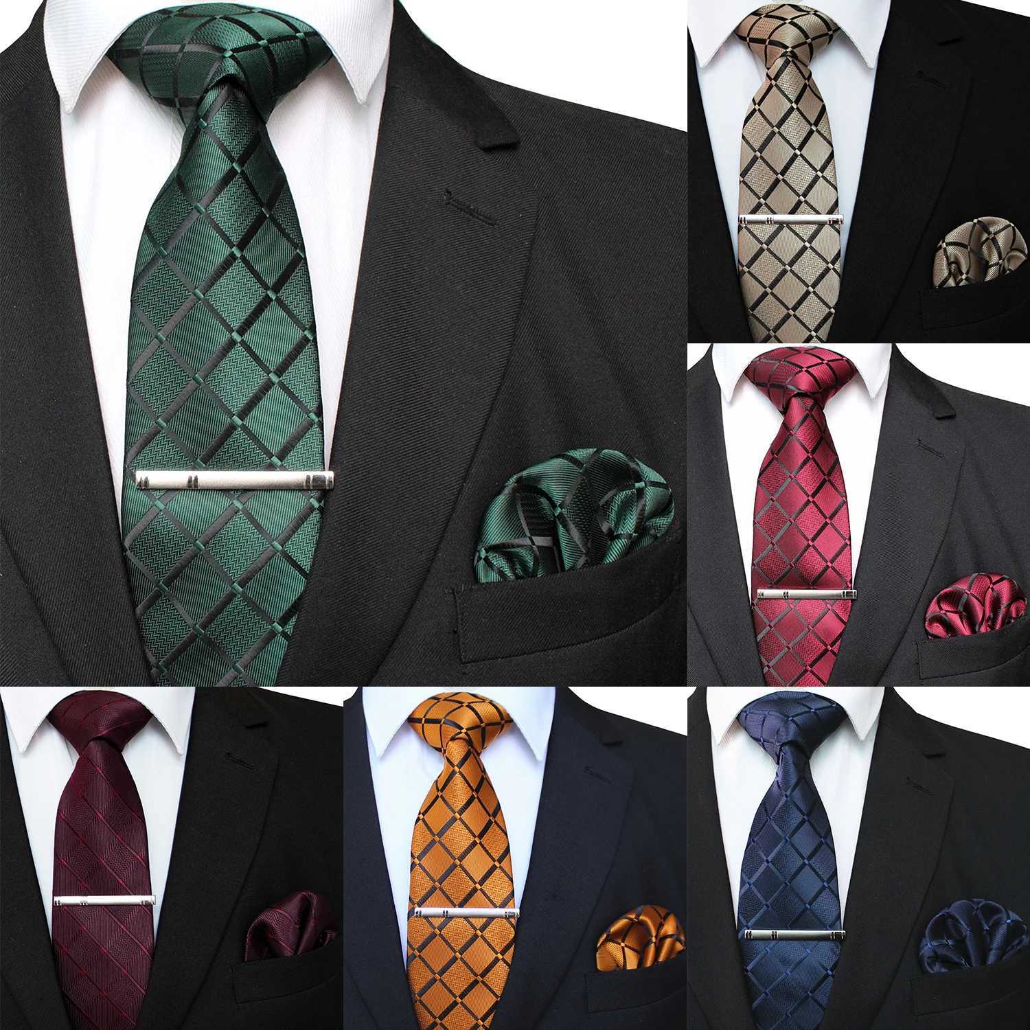 41 Style Men Tie Necktie Pocket Square Party Wedding Fashion Striped Plaid 8cm Silk Woven Business Handkerchief Tie Clip Set X250407