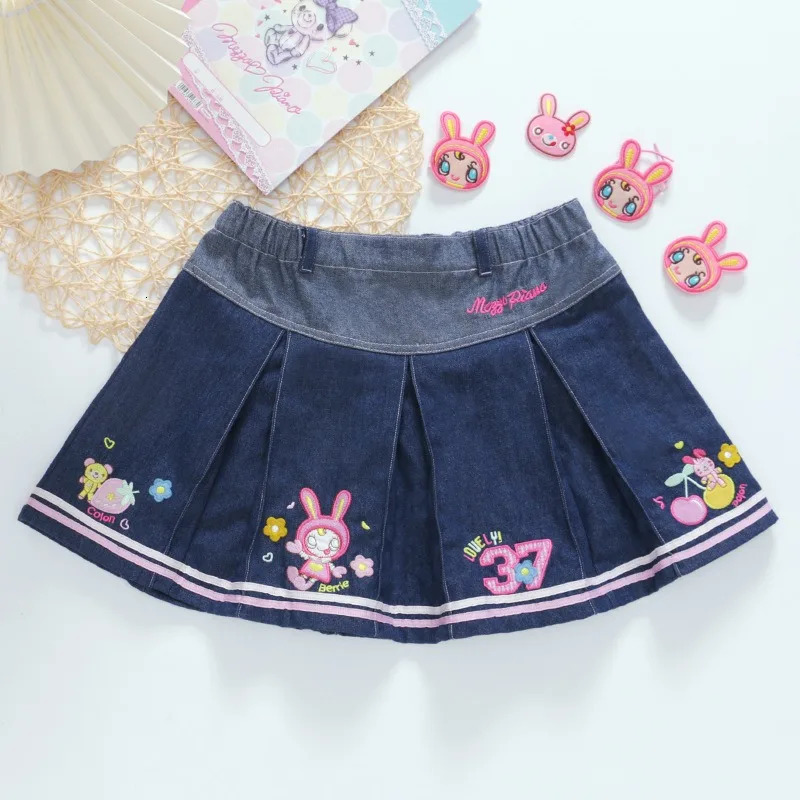 Kids Kawaii Skirts Cute Bunny Pleated Skirt Girl Loli Denim Short Skirt Girls Casual Dress Princess Dresses Girl Jeans Shorts 250408