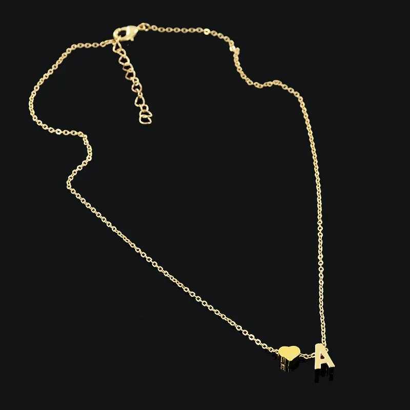 XINYI Fashion Tiny Heart Dainty Initial Necklace Gold Silver Color Letter Name Choker For Women Pendant Jewelry GiftC250407