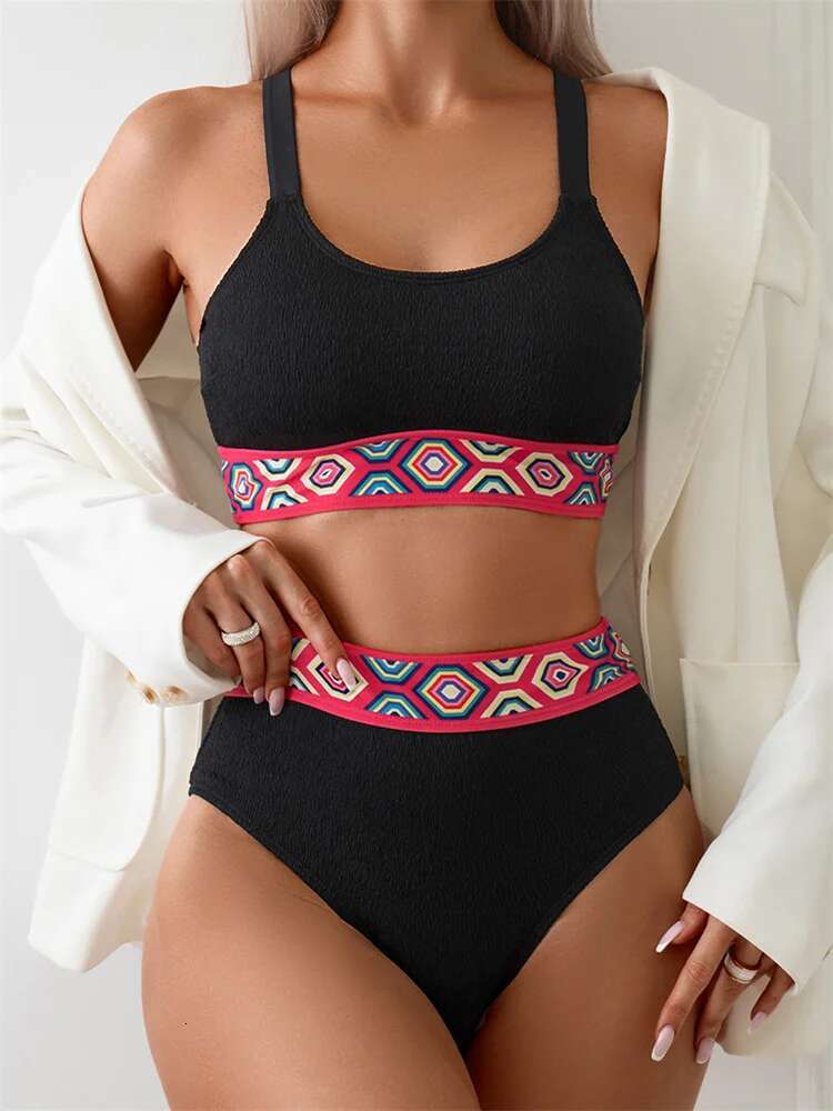 Dongdumaoyi High Waist Bikini Women S Swimsuit Vintage Black Patchwork Push Up Bikinis Sets Bathing Suit Two Piece Swimwear Traje De Ba O
