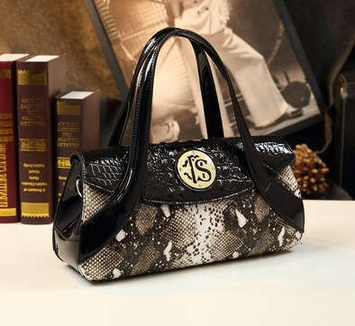 Siweiya's New Patent Leather Glossy Women's Bag With Large Capacity, Light Luxury, Straight Handbag, Snake Pattern
