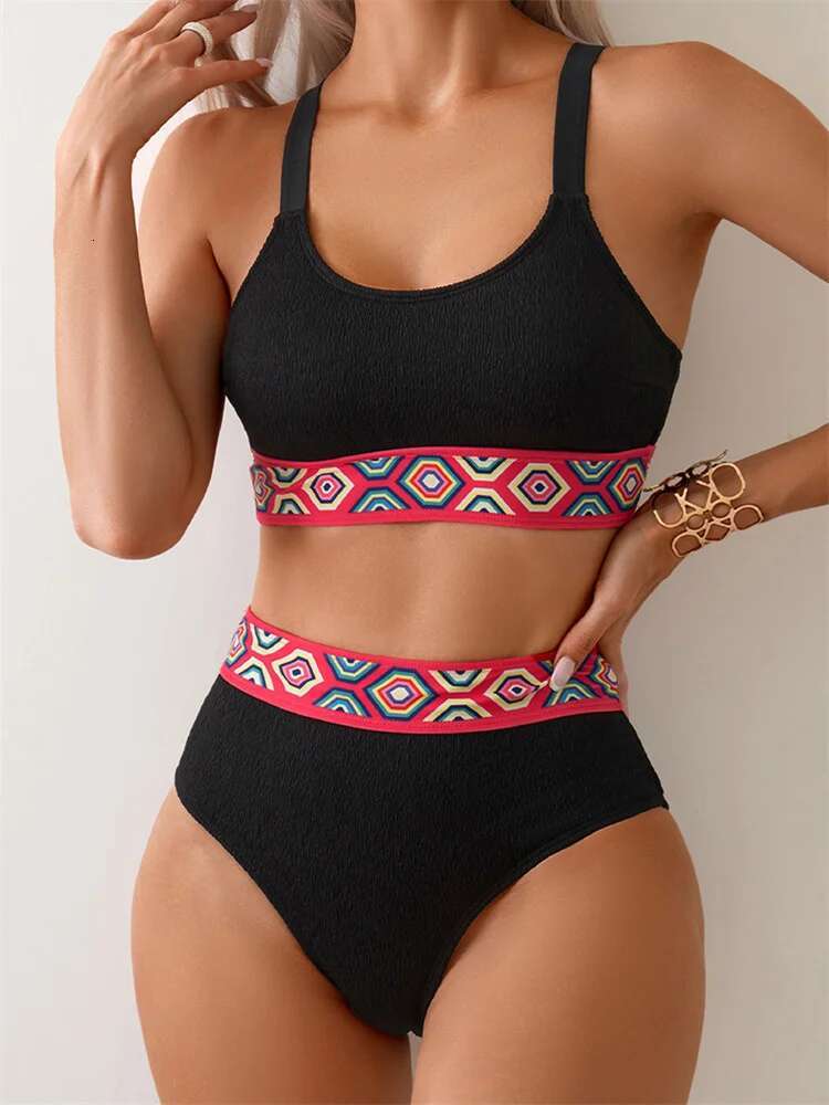 Dongdumaoyi High Waist Bikini Women S Swimsuit Vintage Black Patchwork Push Up Bikinis Sets Bathing Suit Two Piece Swimwear Traje De Ba O