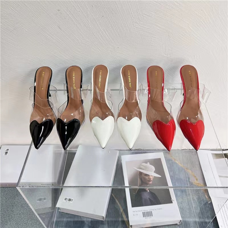 2025 European American internet celebrity popular style fashion pointed-toe transparent shallow-mouth slippers with thin and high heels for women