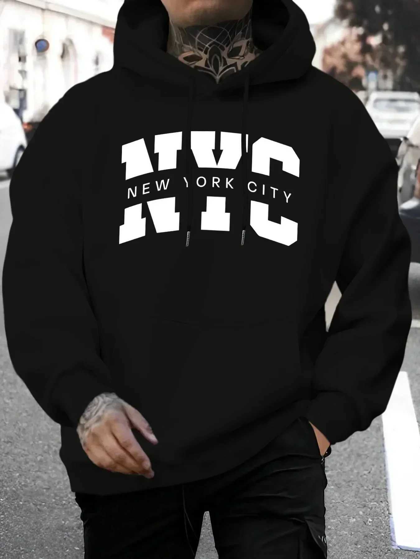 Mens New York letter printed hoodie with casual drawstring and pockets comfortable and practical long sleeved hoodie for autumn and winter W250408