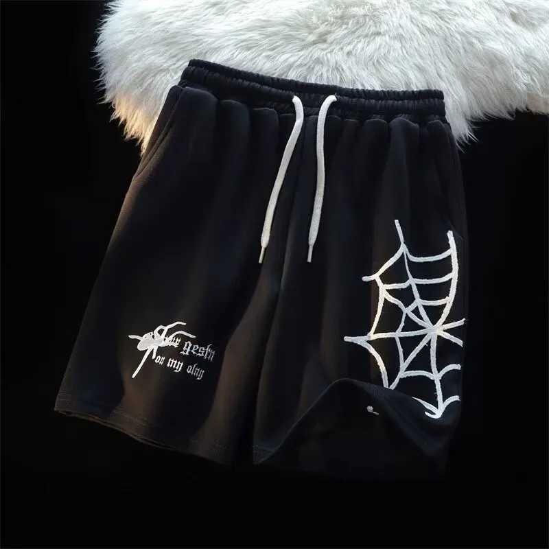 Plus Size M-8XL Mens Shorts Cartoon Cobwebs Spiders Print Shorts Sports Fitness Drawstring Shorts Mens Beach ShortsXJ250407