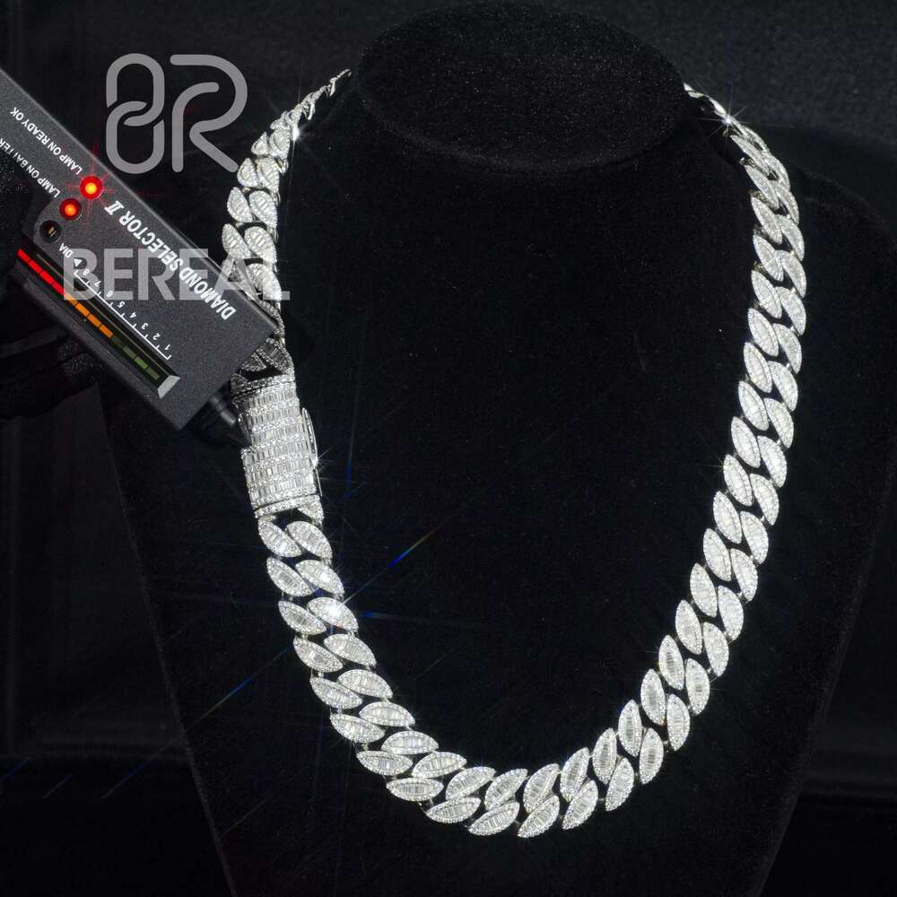 18mm 18 inch VVS Moissanite Necklace Double Row Sier Hip Hop Pendant Set Cuban Chain