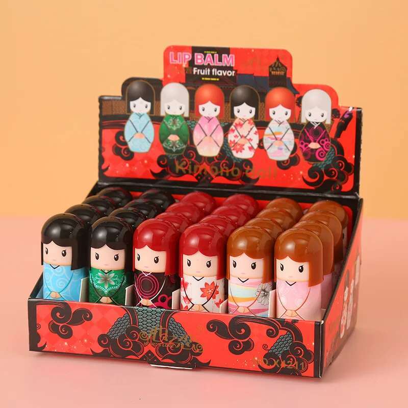 6Pcs Moisturizing Balm Kimono Doll Lipbalm Lip Care Cute Kawaii Lips Makup Fruit Flavor For Girl Party Gifts