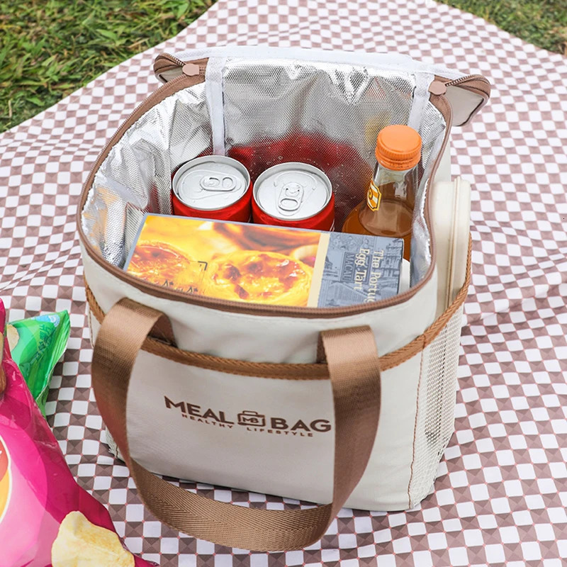 Portable lunch bag food insulation box waterproof shoulder strap handheld fresh aluminum DH 250401