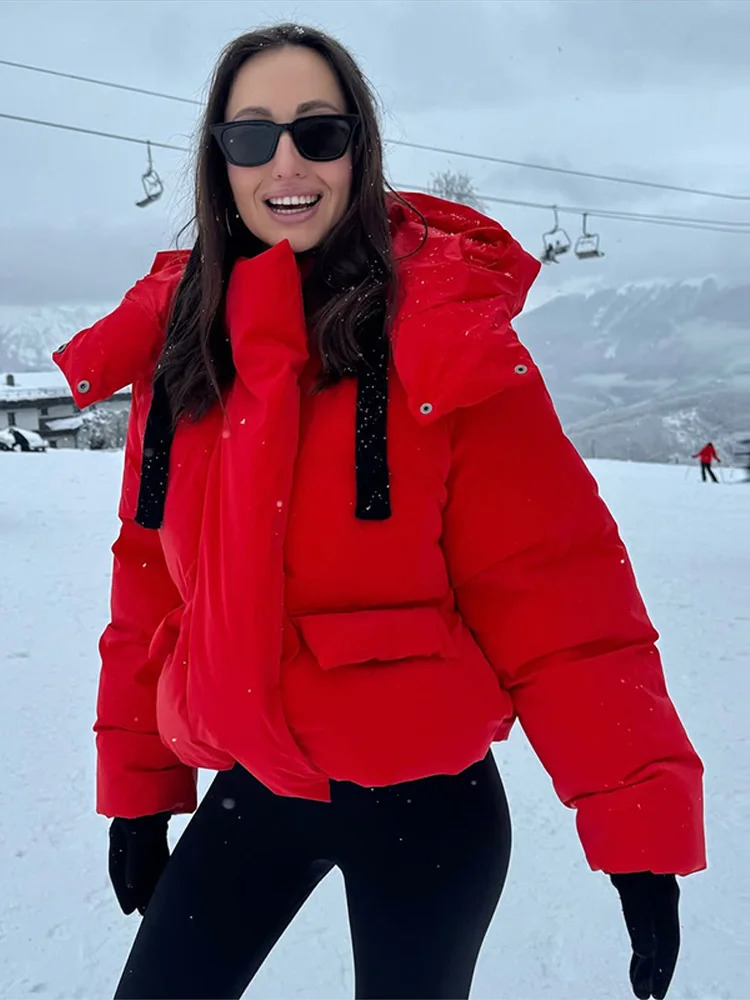 Chic Hooded Womens Padded Jacket Loose Solid Zipper Pocket Thick Warm Jacket Lady Autumn Winter Female Street Outerwear 251106