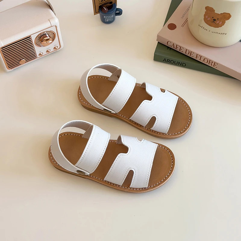 Summer Children Sandals Matte Pu Leather Leisure Pure Color Kids Sliders Flat Unisex Daily Toddler Boys Girls Slippers 21-30 250407