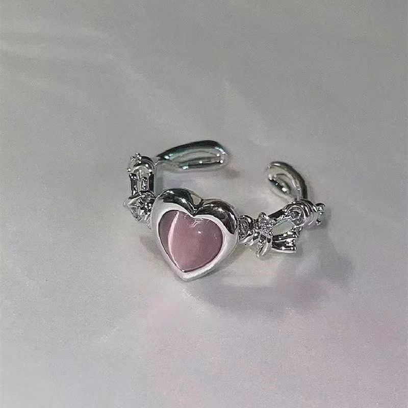 Princess on the run must wear fairy design style pink love thorn cat eye stone zircon women's ring