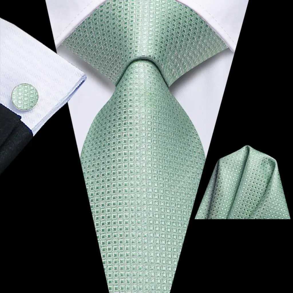 Gift Tie for Men 2023 New Sage Green Plaid Fashion Brand Wedding Party Necktie Handky Cufflinks Wholes Hi-Tie Designer X250407