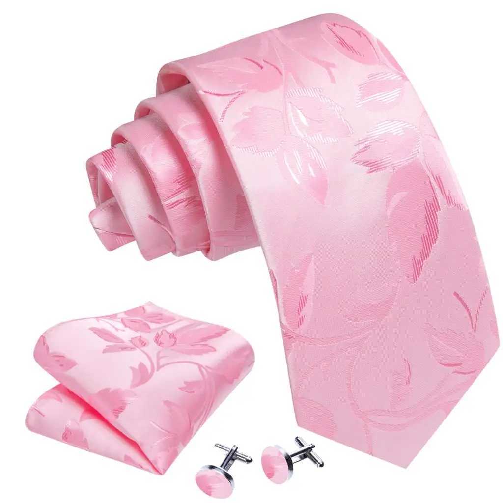 Barry. Coral Peach Silk Mens Tie Pocket Square Cufflinks Set Jacquard Floral Necktie for M Wedding Business Party X250407