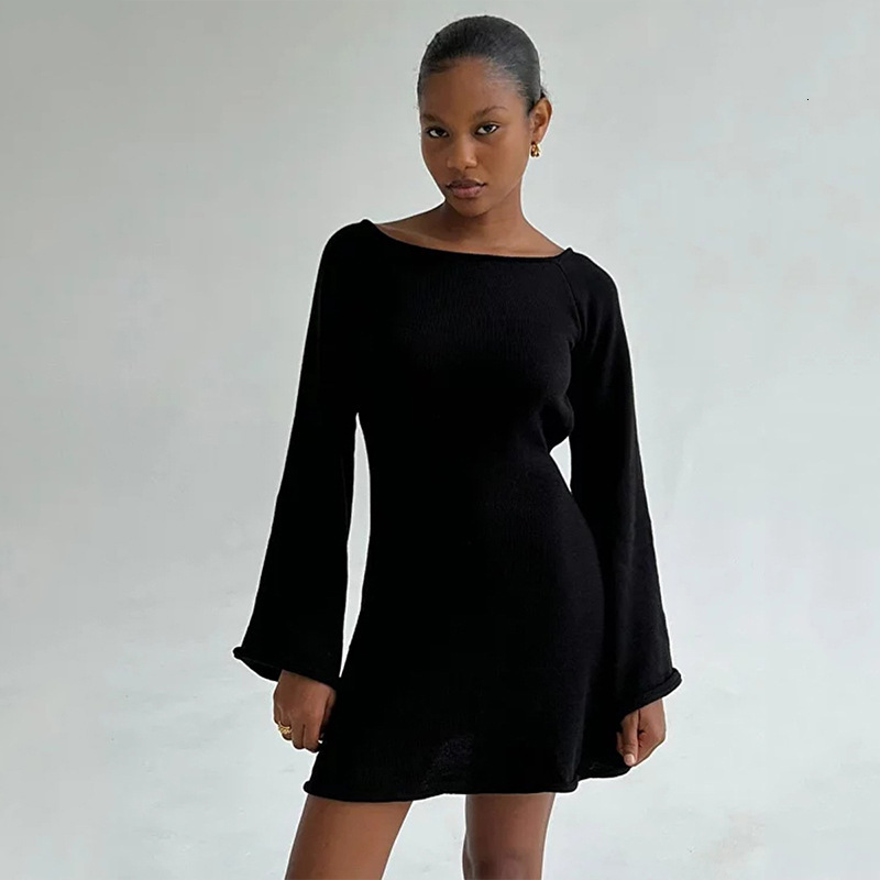 2025 new sexy backless dress with flared sleeves for women loose beach vacation short skirt