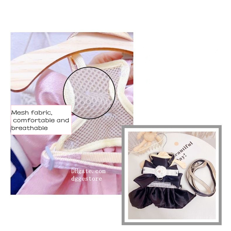 free shipping Designer Clothes Dog Harness Leash Set Puppy Cats Cute Floral Bowknot Princess Birthday Dress for Small Pet Dogs Kitten Outfits Apparel 