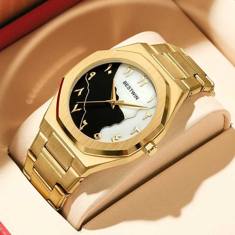 Luxury Watch Mens Watch Gold Arabic numeral Case Large Dial Quartz Business Watch Personalized Steel Belt Watch Delivery Box Y250407