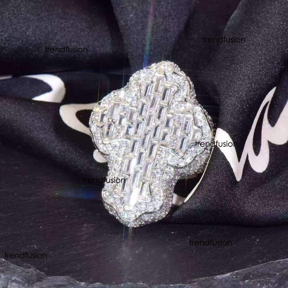 Hip Hop Rapper Men Iced Out Initial Letter Sier Moissanite Personalized Name Pinky Ring