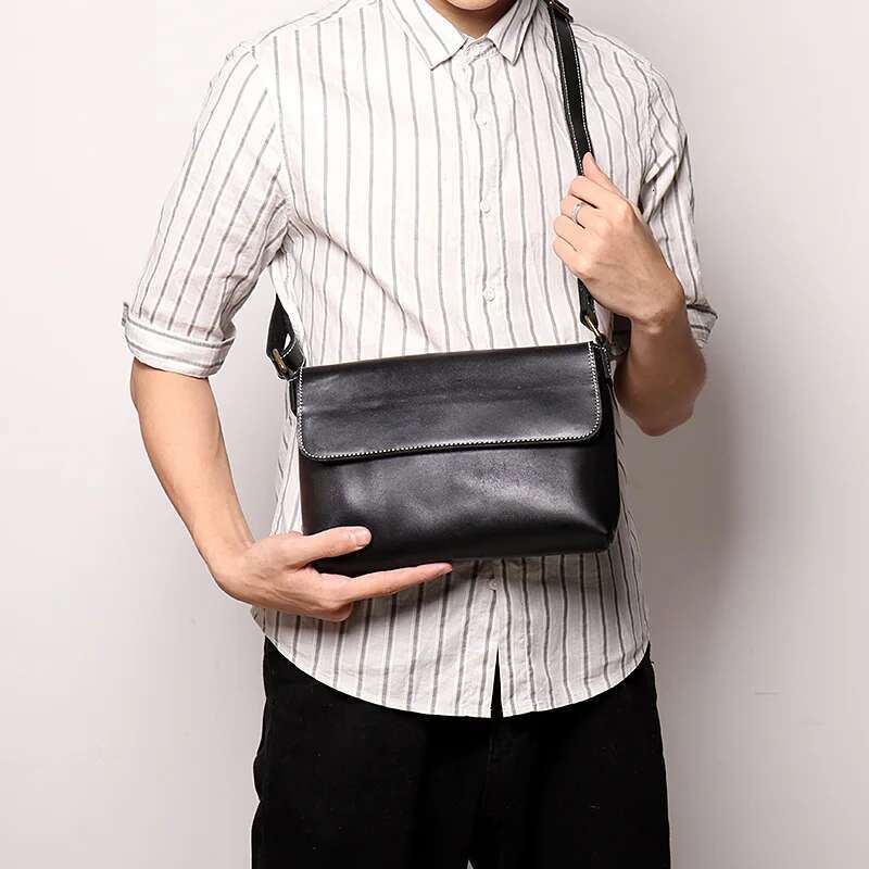 Men's Small Genuine New Simple Cowhide Shoulder Crazy Horse Leather Crossbody Bag Large Capacity Messenger Bags