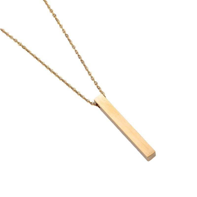 Smooth stainless steel three-dimensional long pendant for men women, simple and versatile perforated square column necklace