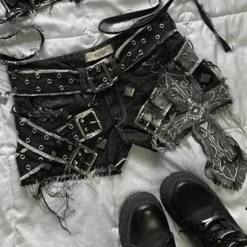 American Y2K Hip Hop Trend Sexy Women Suit Street Casual Joker Top Slim Slimming Denim Shorts Harajuku Chick Shorts Sets 250407