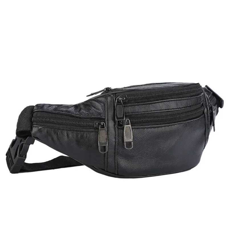 Leather mens waist bag thin outdoor sports tactical pad mens mini running Fanny bag cross body chest money strap bag Z250407