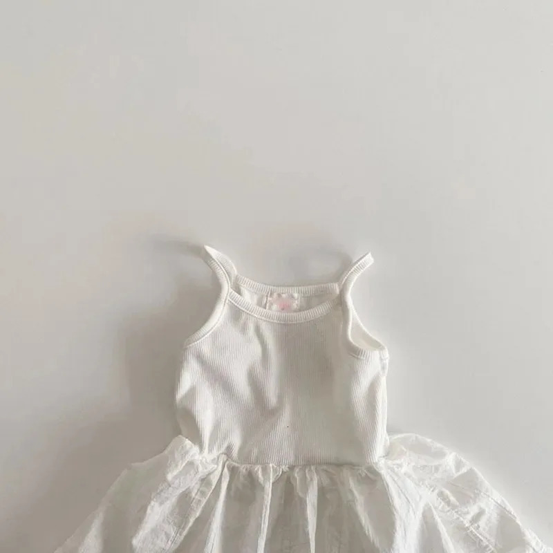 Korean Style Summer Cotton Dress Baby Girls Princess Ruffle Edge Dress White Sleeveless Camisole Kids Casual Suspender Skirts 250407