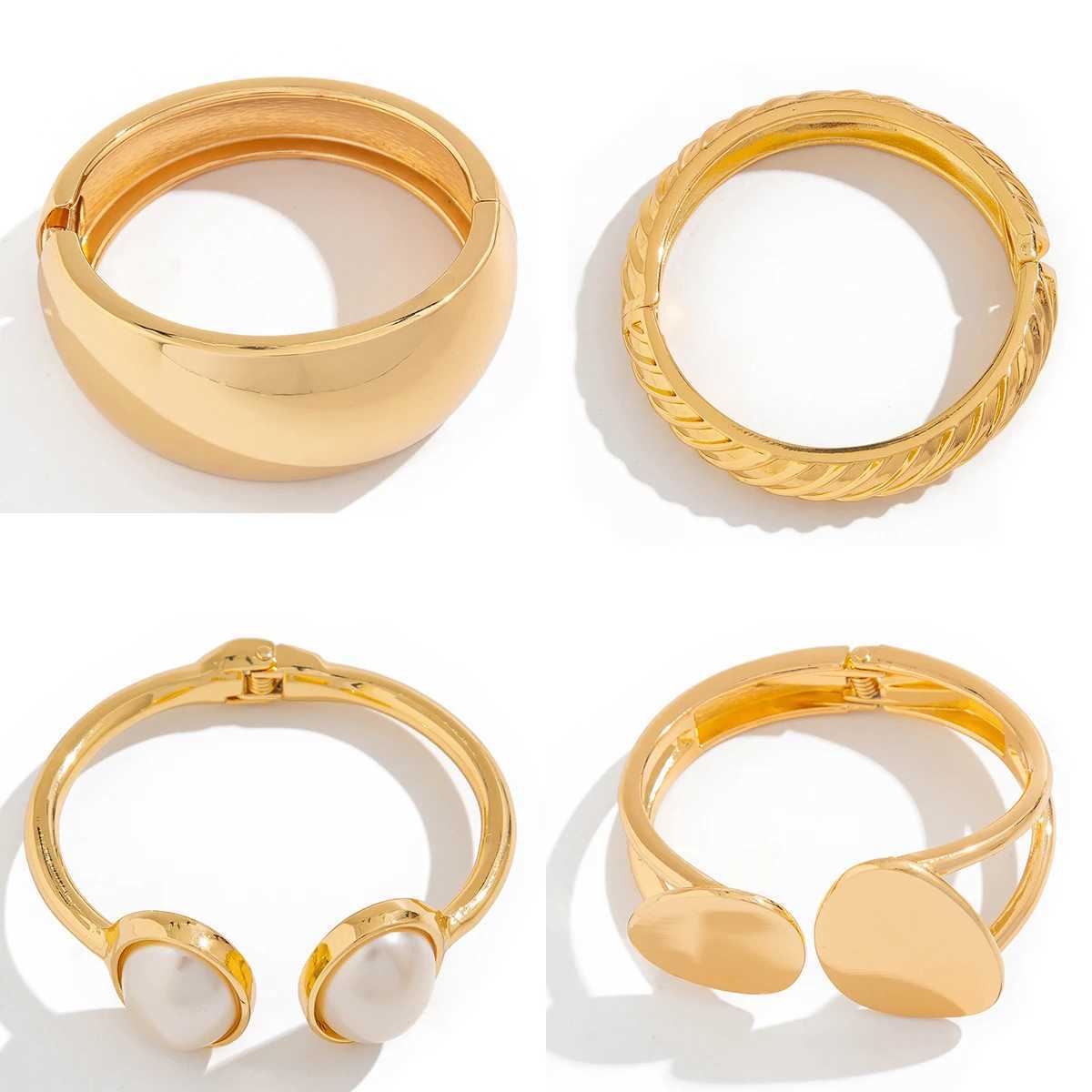 Ingemark Exaggerated Punk Smooth Heavy Metal Chunky Spring Bangles Wen Hip Hop Gold Color Arm Bracelet Steampunk Men JewelryC250408