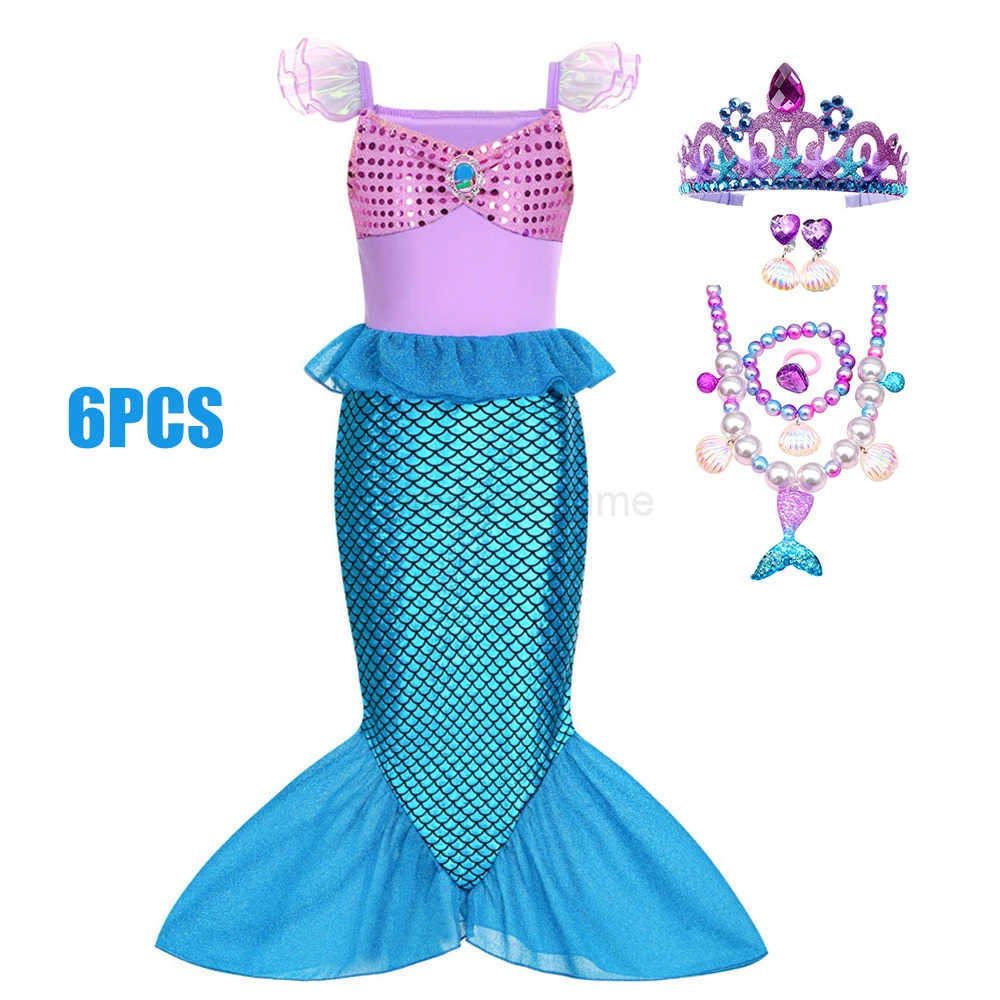 Disney One Piece Mermaid Dress for Kids Princess Cosplay Little Mermaid Flying Sleeve Summer Dresses Fancy Birthday Carnival Party Dres X250408