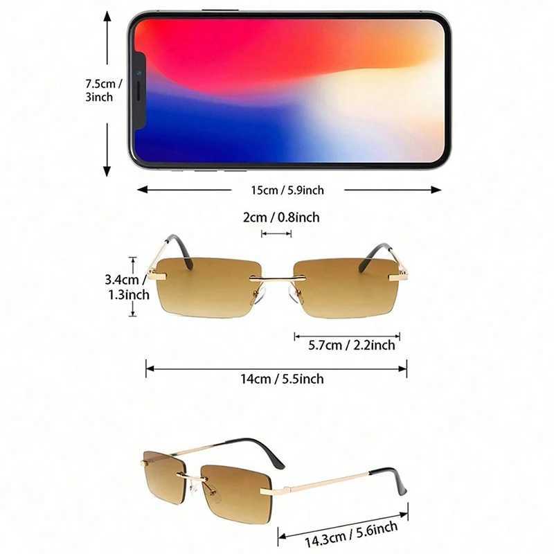 2PCS mens cool sunglasses with frameless rectangular frame glasses used for daily life outdoor travel and womens glasses. W250408