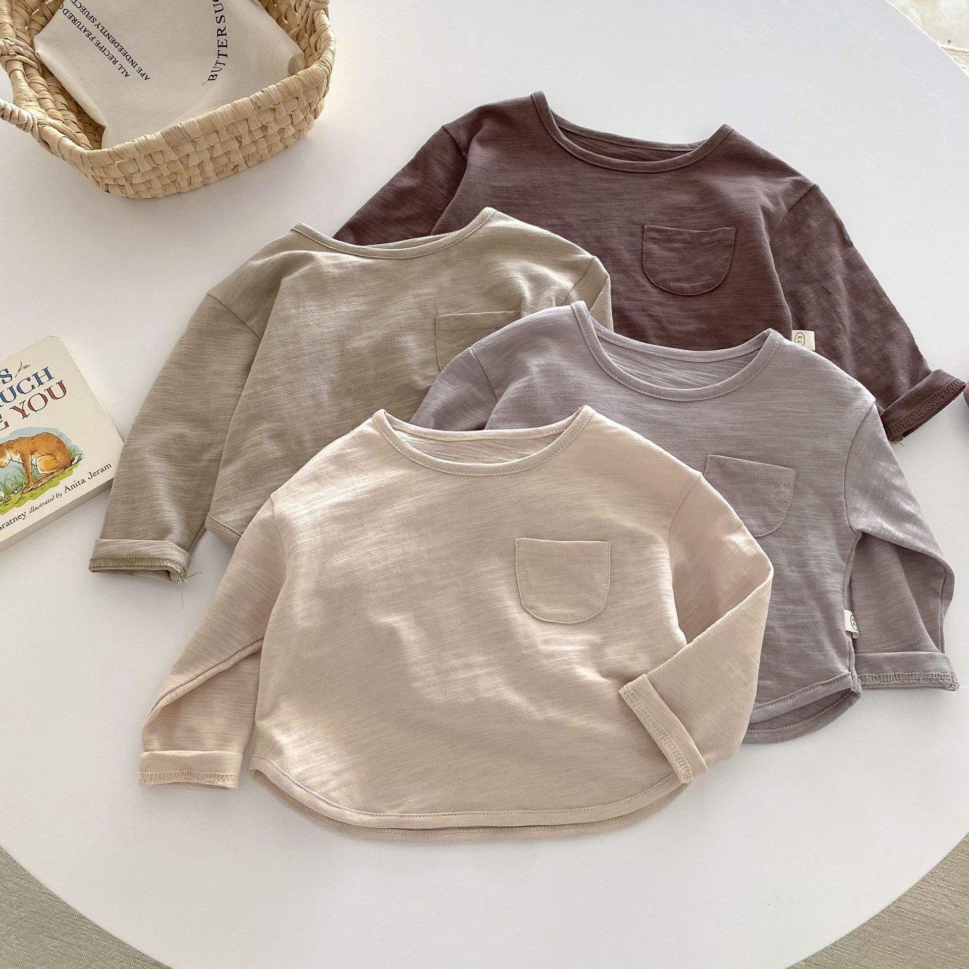 Ddmyshoesvip Spring Bamboo Cotton T Shirt 0-5 Years Old Korean Children S Clothing Top Baby Boy Solid Color Long Sleeve Bottom Shirt